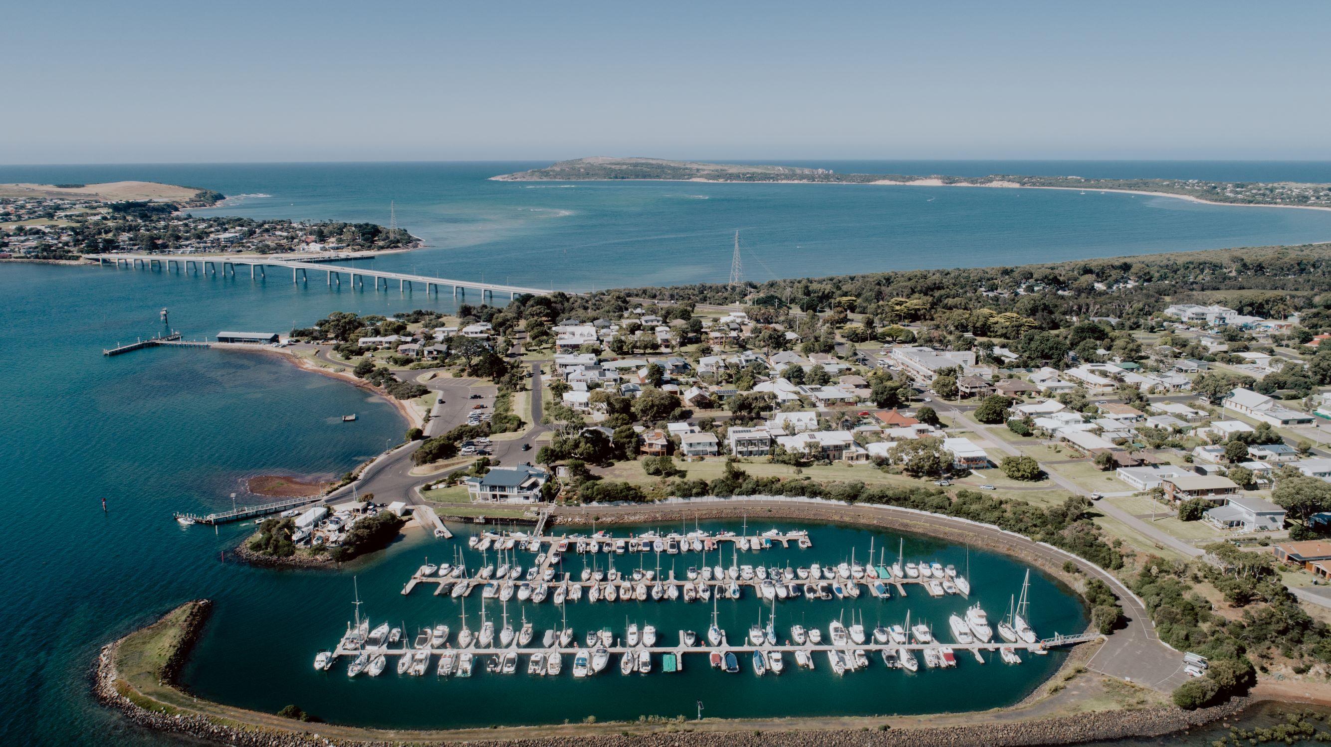 Newhaven Marina Aerial yacht boat berth port jetty Newhaven Phillip Island