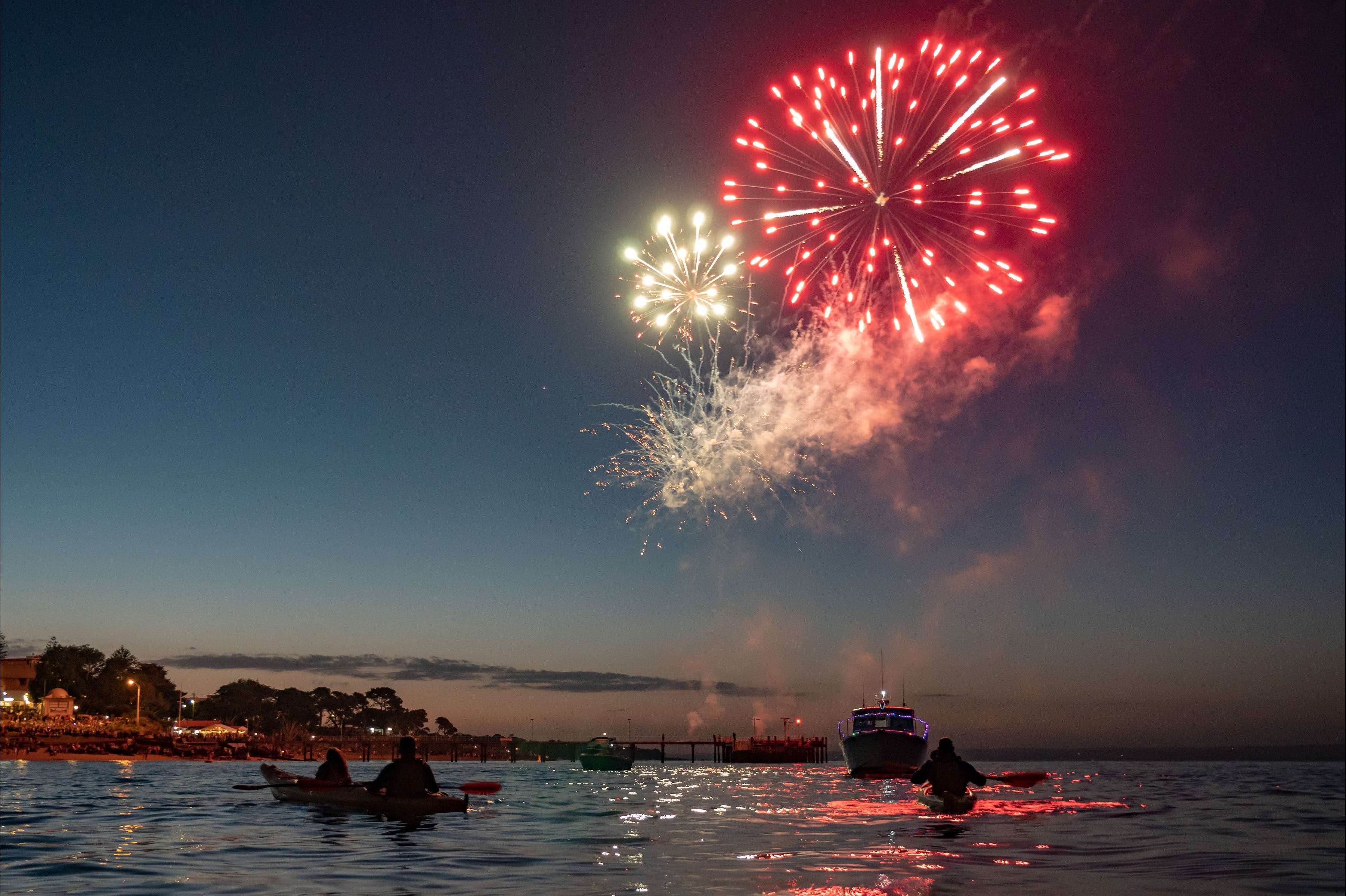 Pioneer kayaking fireworks Phillip Island