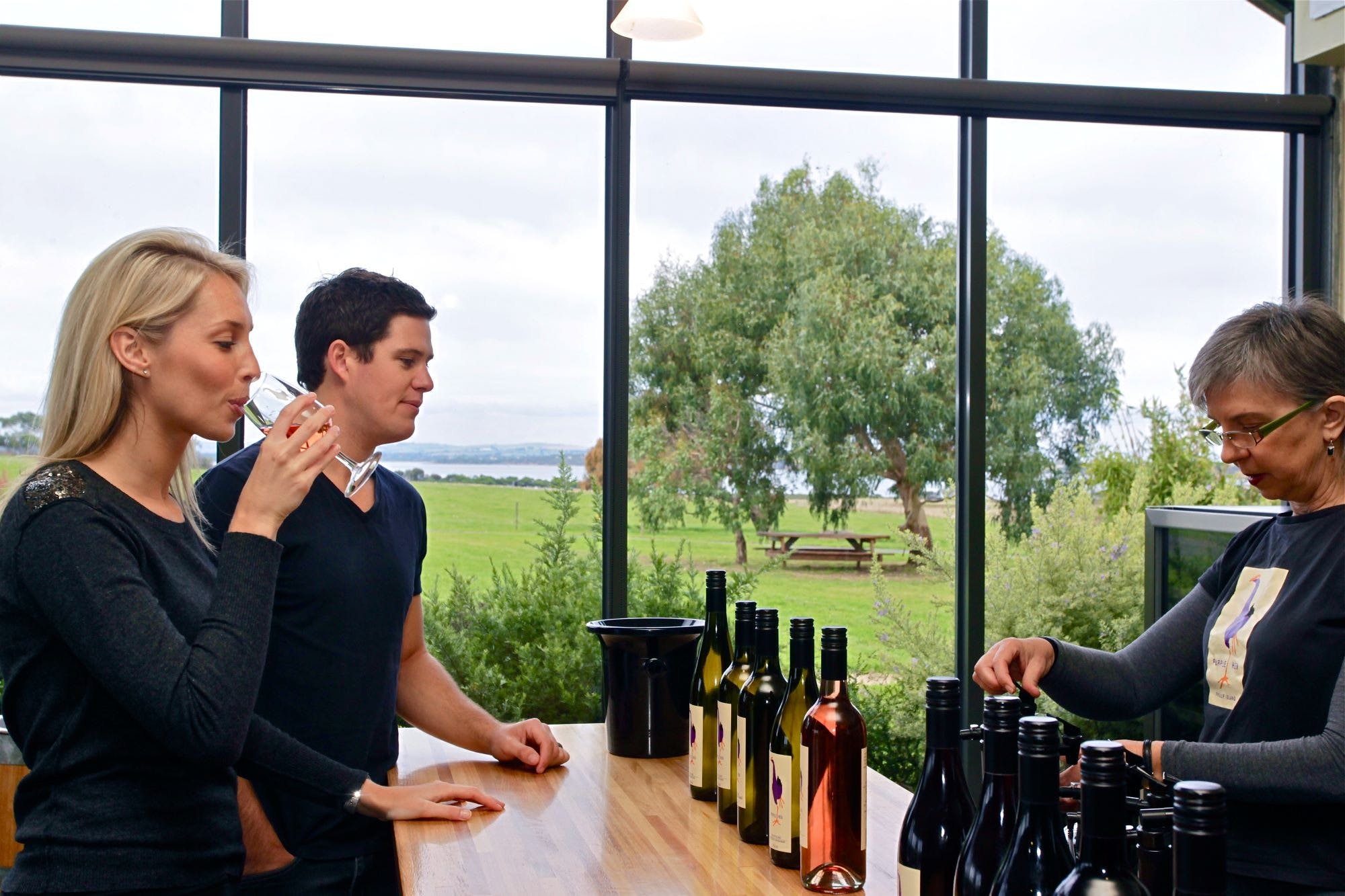 Purple Hen tasting inside couple